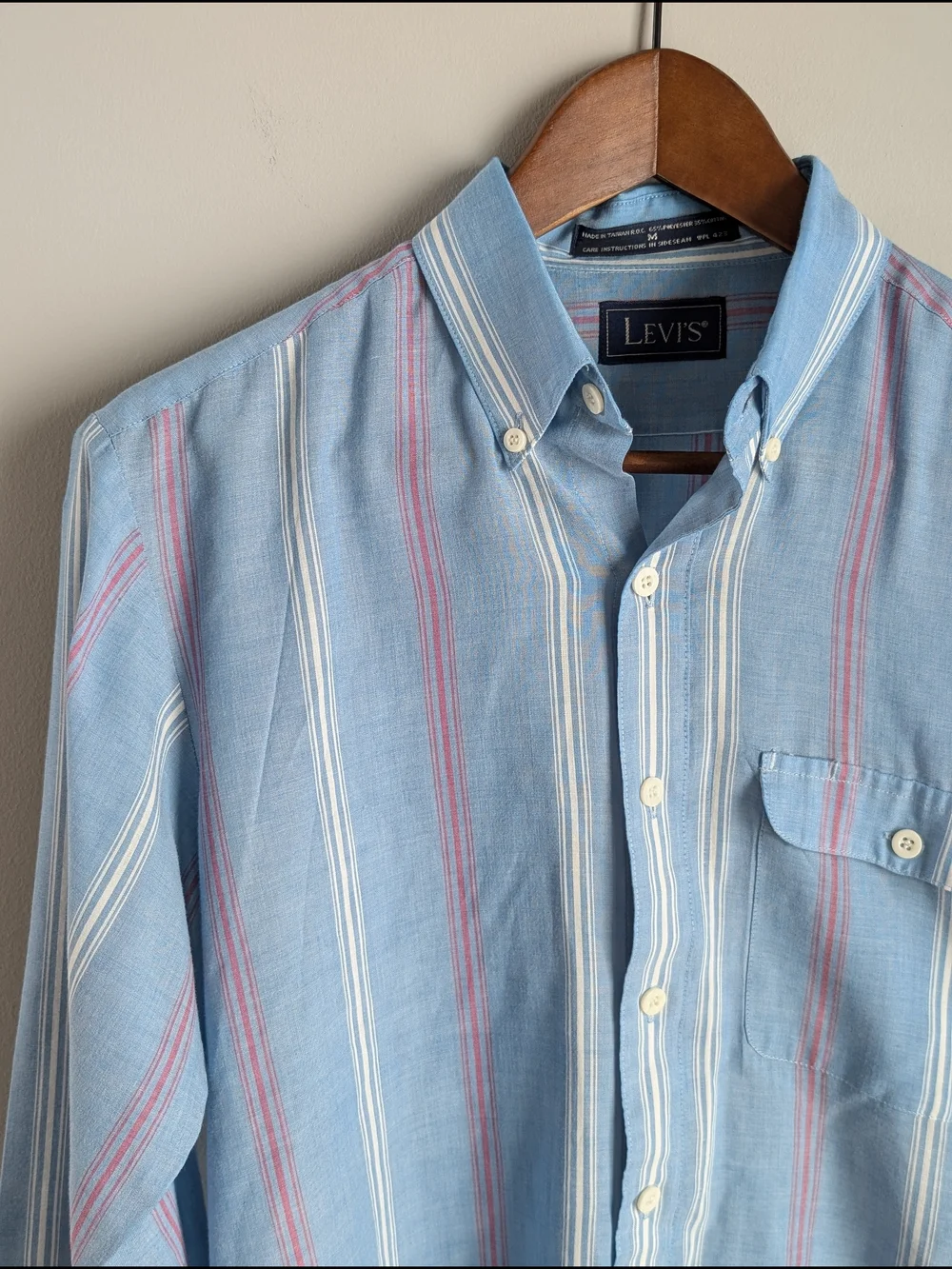Vintage Levis Shirt Men's M Blue Striped Long Slv Button Down Western Cowboy 80s